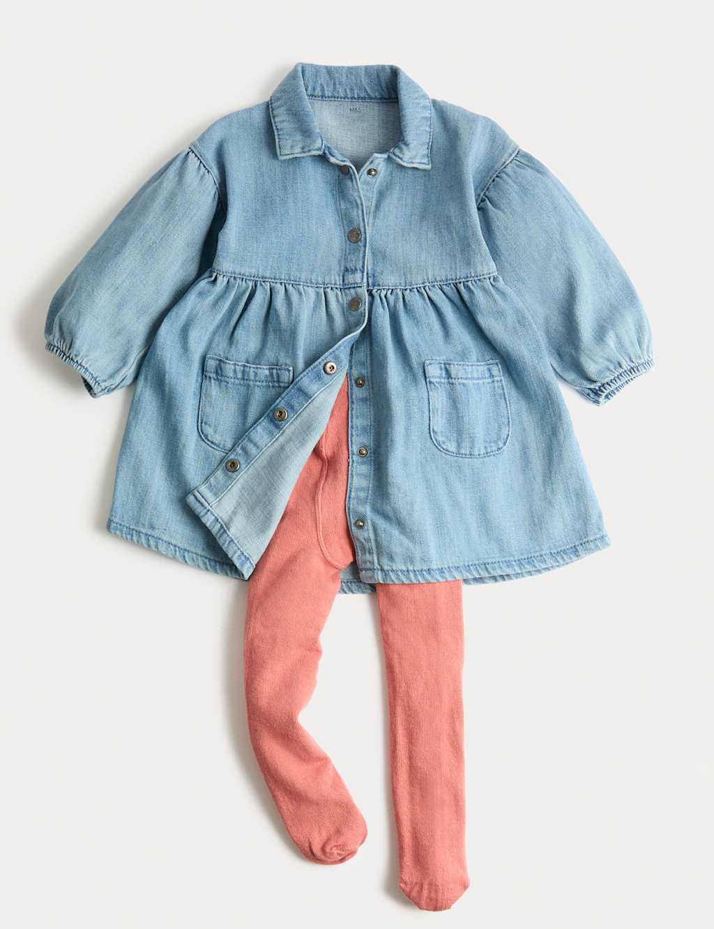M&S Cotton Rich Denim Dress & Tights (0-6 Yrs) Blue