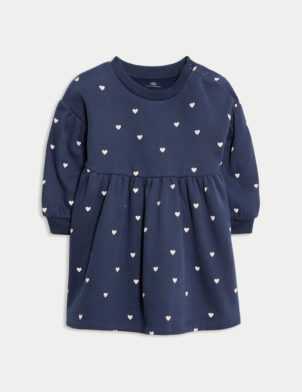 M&S Cotton Rich Heart Print Dress (0-36 Mths) Navy