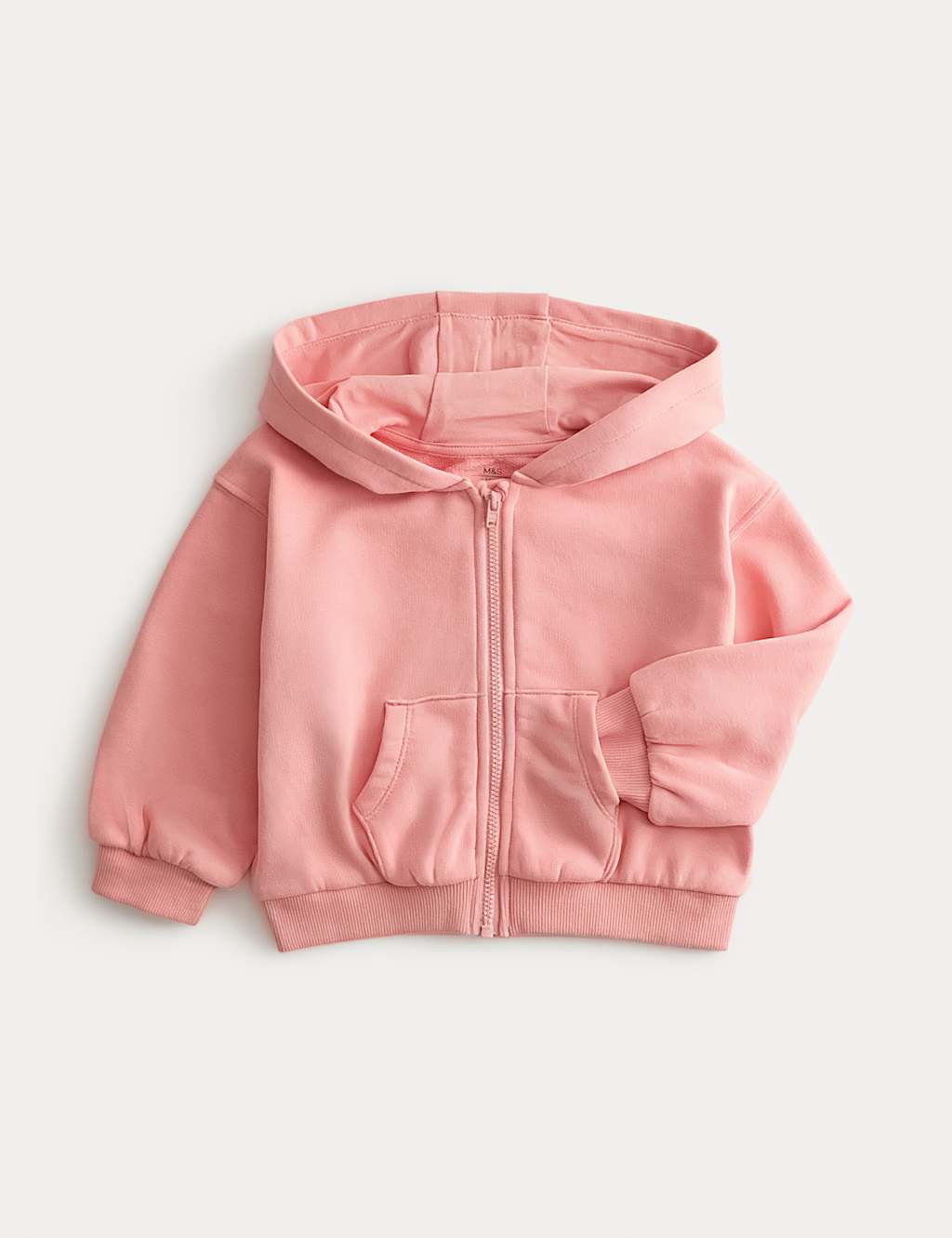 M&S Girls Cotton Rich Pink Zip Hoodie (0-3 Yrs) - 0-3 Months