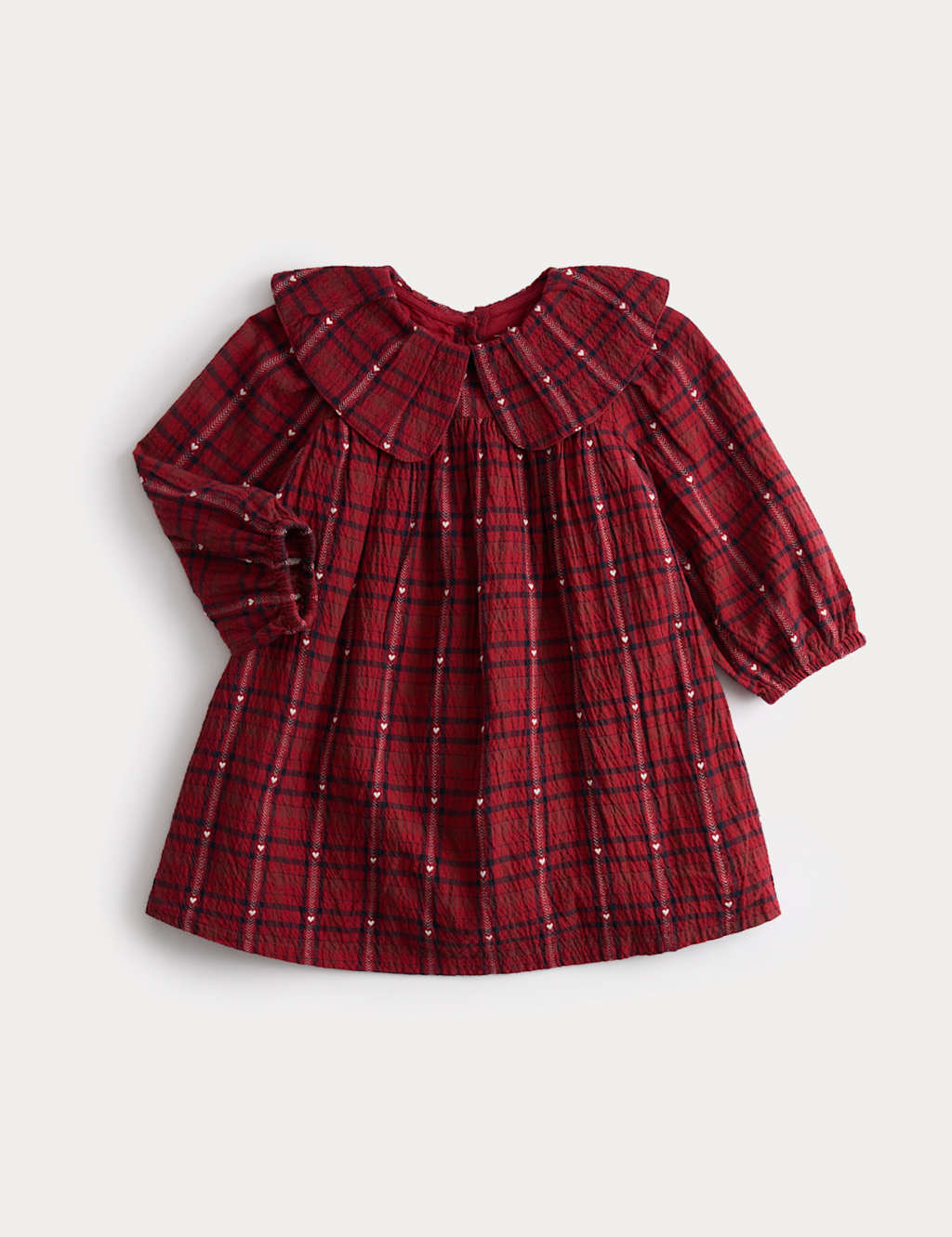 M&S Cotton Blend Checked Dress (0 Mths-6 Yrs) Red