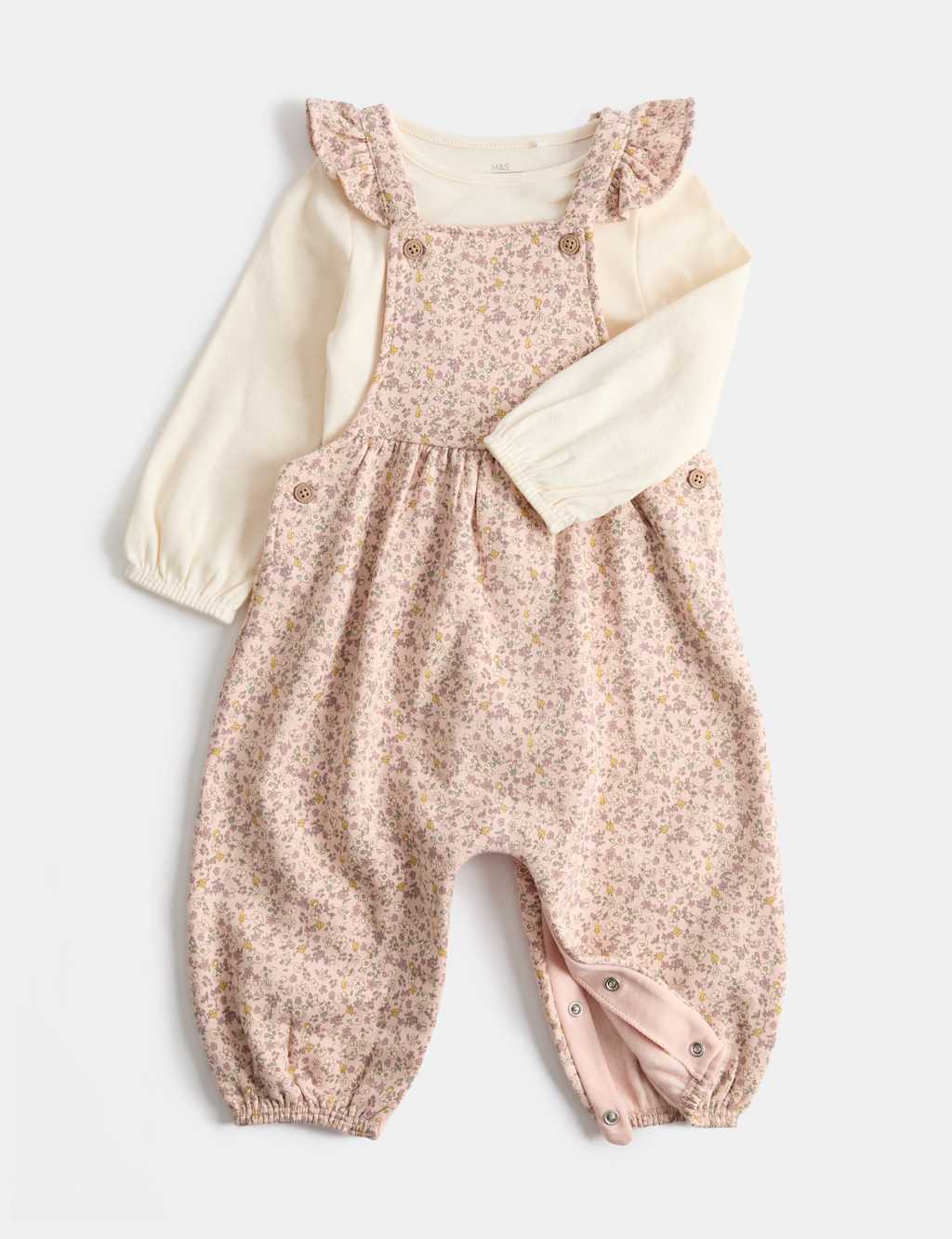 M&S Girls 2 Piece Cotton Rich Ditsy Floral Dungarees (0-3 Yrs) - 6-9 Months - Pink