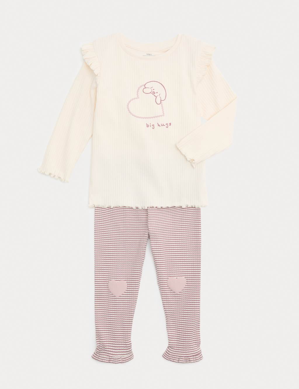 M&S Girls 2 Piece Heart Dog Outfit (0-3 Yrs) - 2-3 Years - Cream Mix