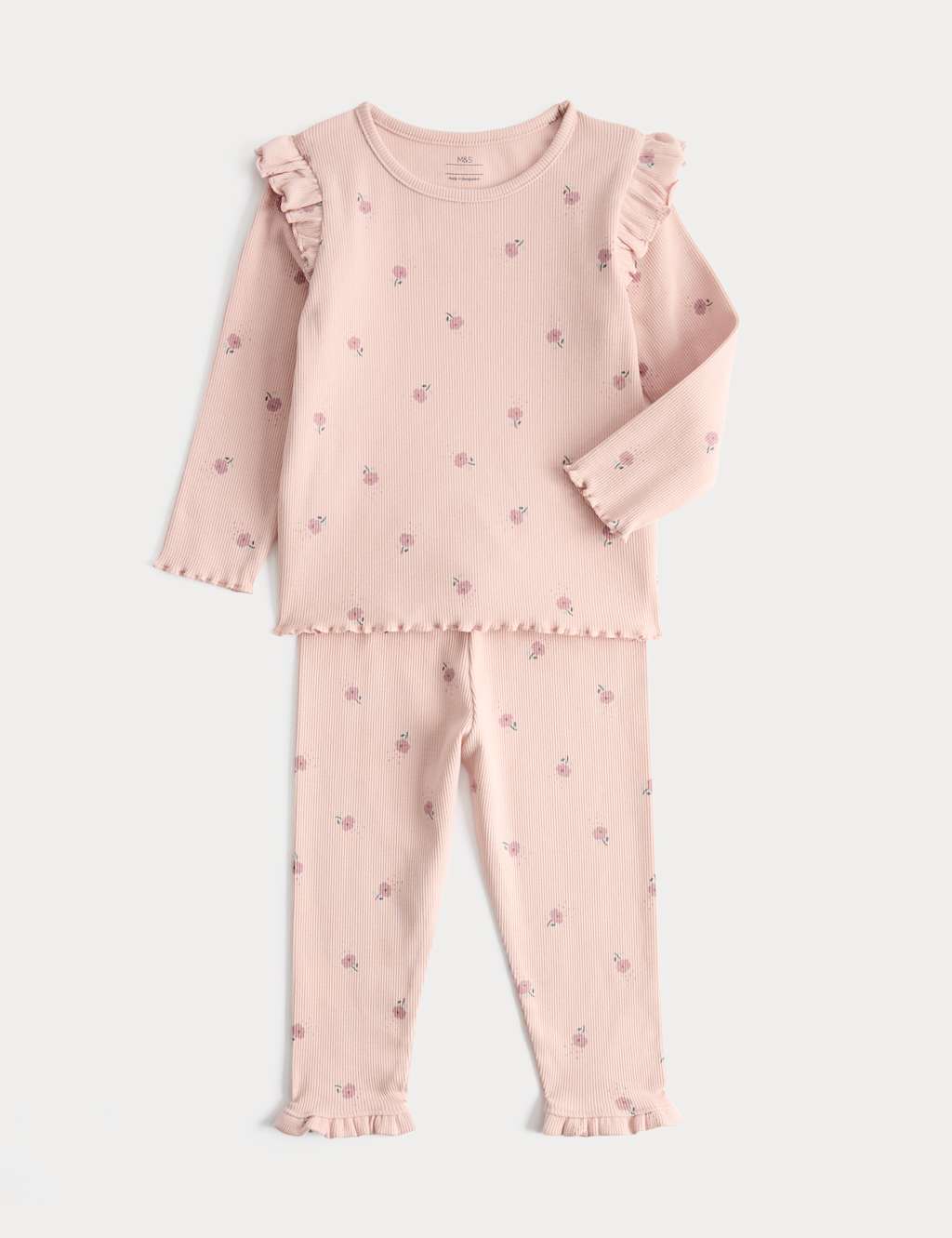 M&S Girls 2 Piece Cotton Rich Floral Jersey Outfit (0-3 Yrs) - 12-18 Months - Pink