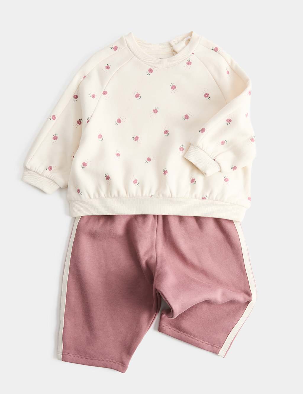 M&S Girls 2 Piece Floral Sweatshirt & Wide Leg Joggers (0-5 Yrs) - 4-5 Years - Pink Mix