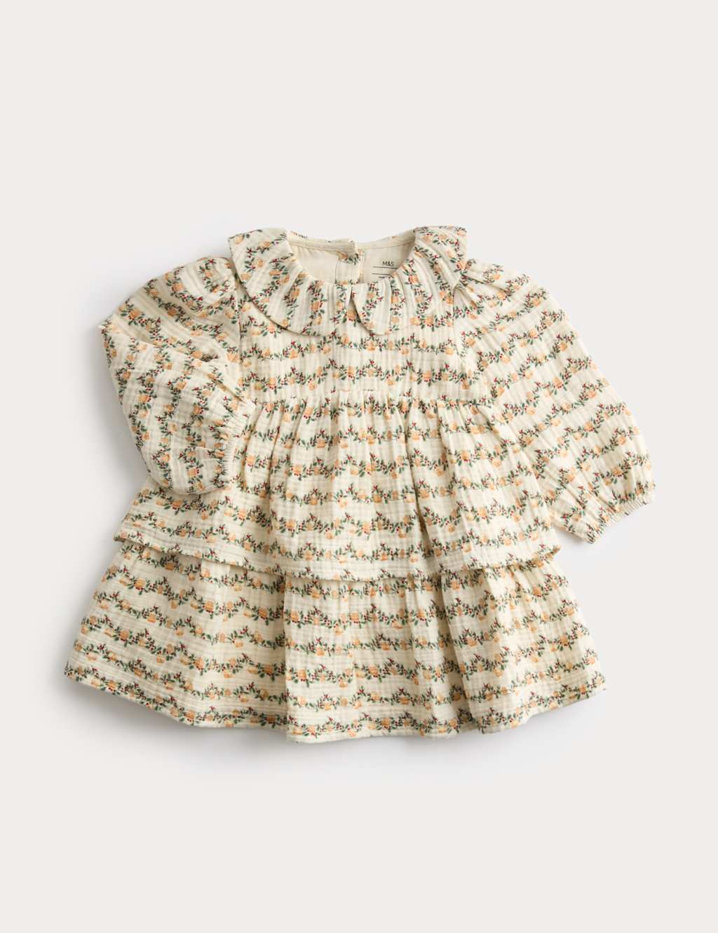 M&S Pure Cotton Gingerbread Dress (0 Months-3 Years) Ivory Mix