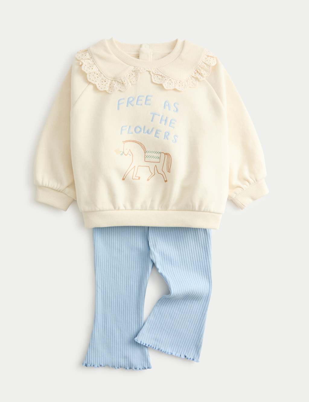 M&S 2pc Cotton Rich Horse Top & Bottom Outfit (0-6 Yrs) Blue
