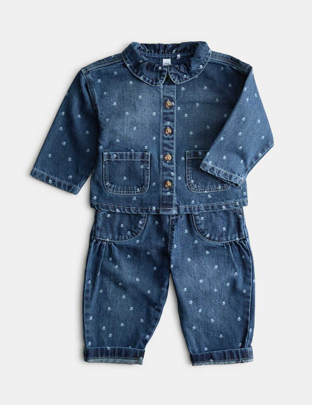 M&S 2pc Pure Cotton Denim Outfit (0-6 Yrs) Denim