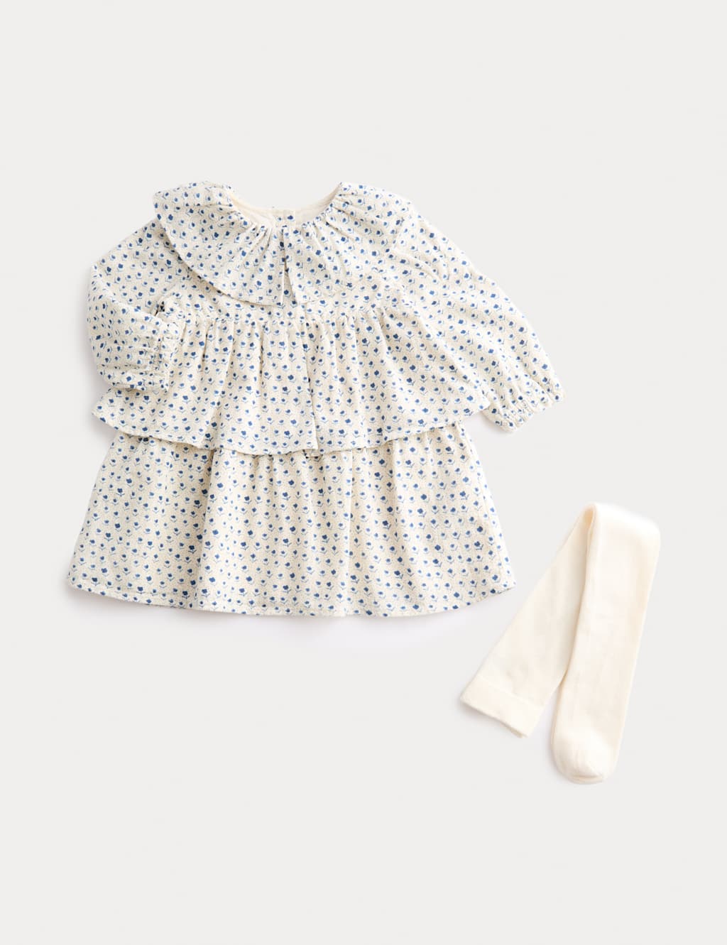 M&S Girls 2 Piece Cotton Rich Ditsy Dress with Tights (0-6 Yrs) - 6-9 Months - Cream Mix