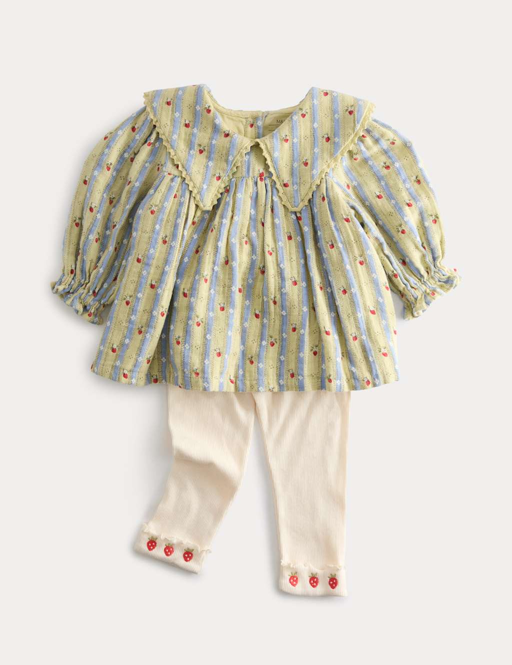M&S Girls 2 Piece Strawberry Top and Leggings Outfit (0-3 Yrs) - 18-24 Months - Green Mix