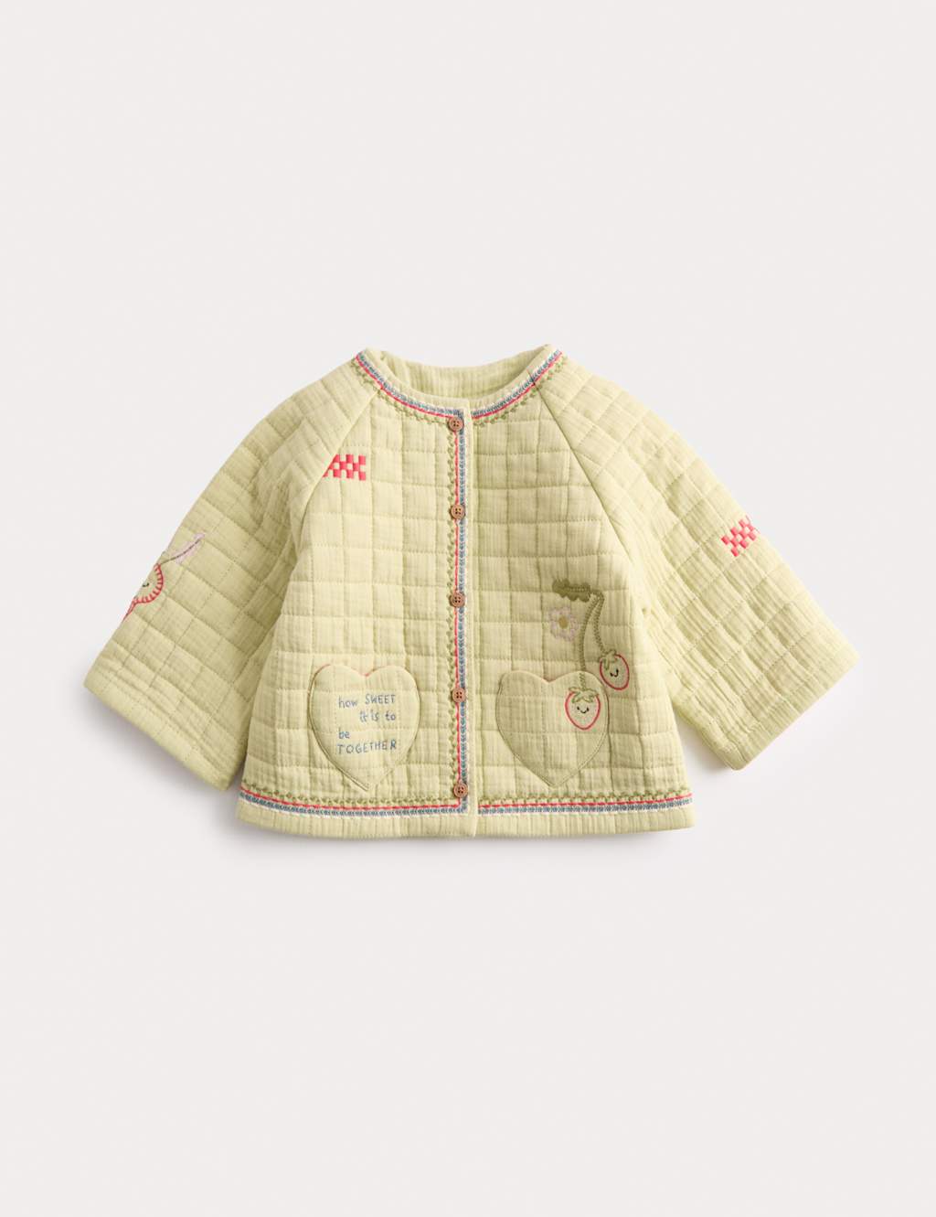 M&S Girls Pure Cotton Embroidered Jacket (0-3 Yrs) - 18-24 Months - Green