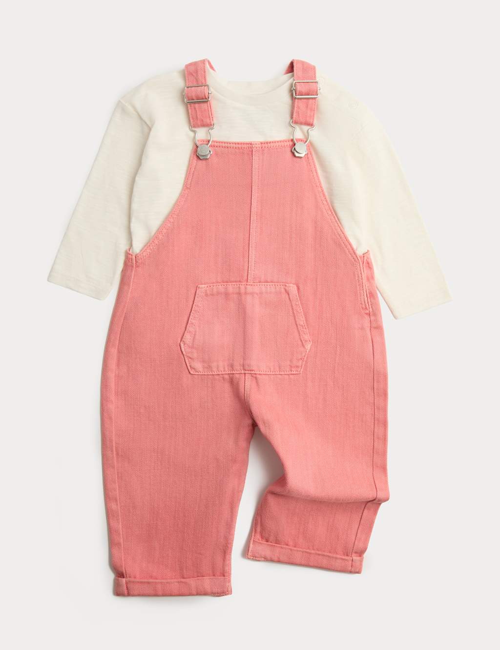 M&S Girls 2 Piece Pink Denim Dungarees with Top (0-3 Yrs) - 2-3 Years