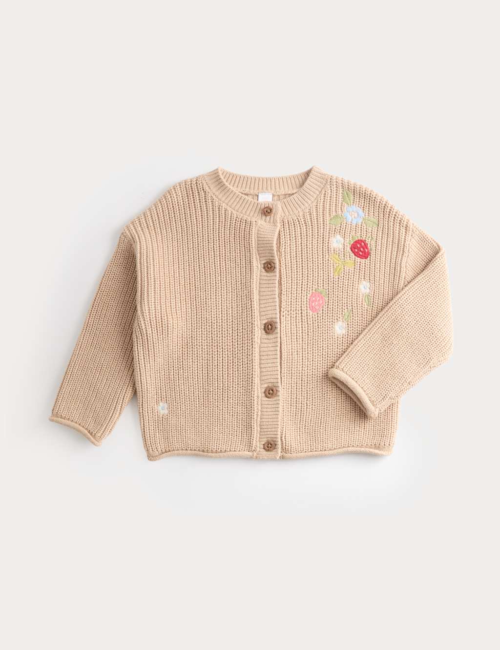 M&S Girls Pure Cotton Embroidered Strawberry Cardigan (0-3 Yrs) - 0-3 Months - Neutral