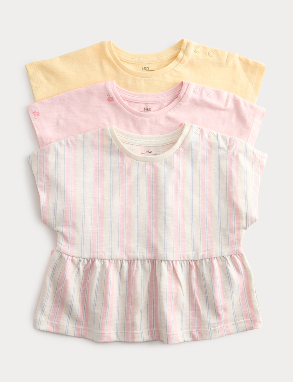 M&S Girls 3 Pack Pure Cotton Patterned Tops (0-5 Yrs) - 0-3 Months - Multi
