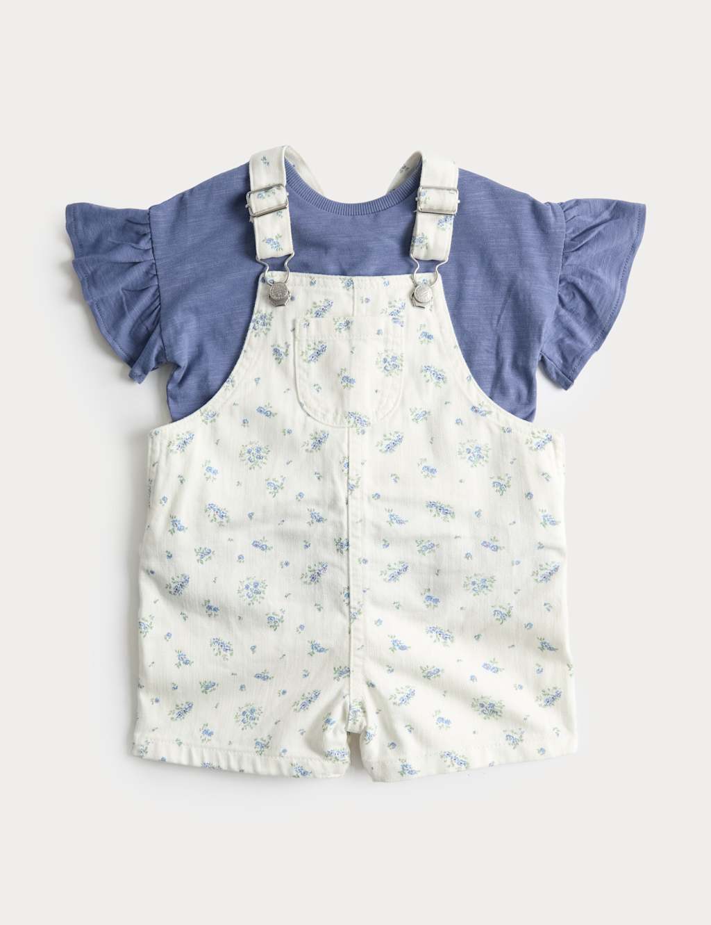 M&S Girls 2 Piece Cotton Rich Dungaree Outfit (0-3 Yrs) - 18-24 Months - Cream Mix