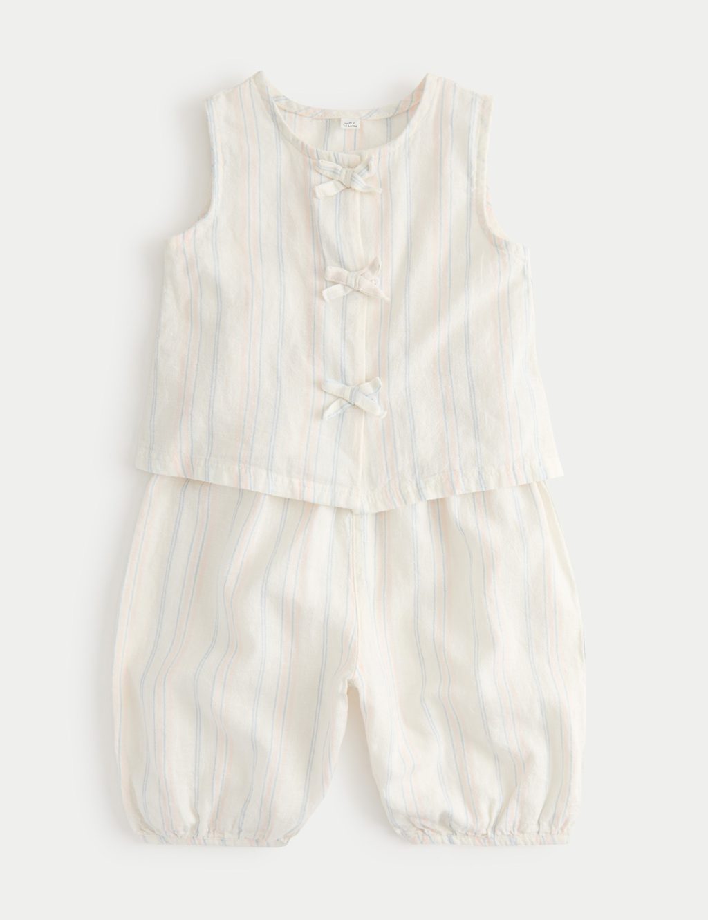 M&S Girls Cotton Rich Striped Top & Bottom Outfit (0 Months-5 Years) - 3-4 Years - Cream Mix