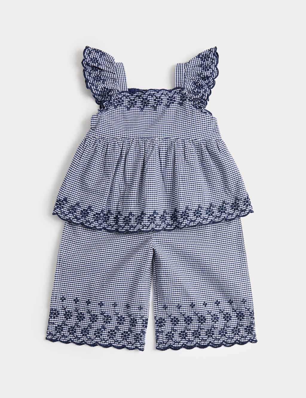 M&S Girls Gingham Top & Bottom Outfit (0-5 Yrs) - 18-24 Months - Blue Mix