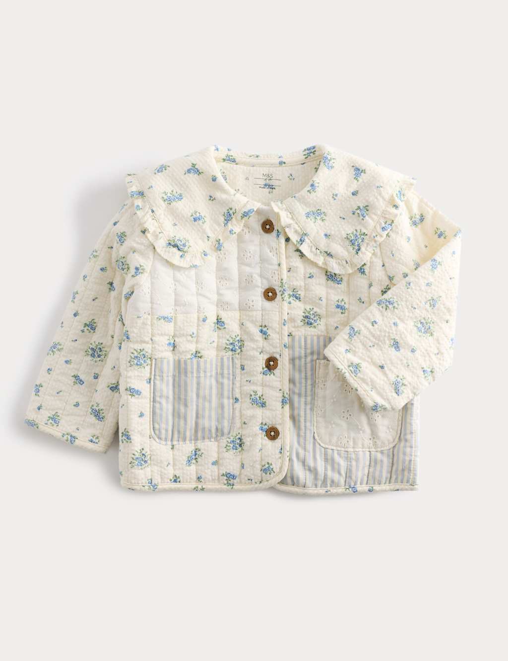 M&S Girls Pure Cotton Patchwork Jacket (0-5 Yrs) - 12-18 Months - Cream Mix