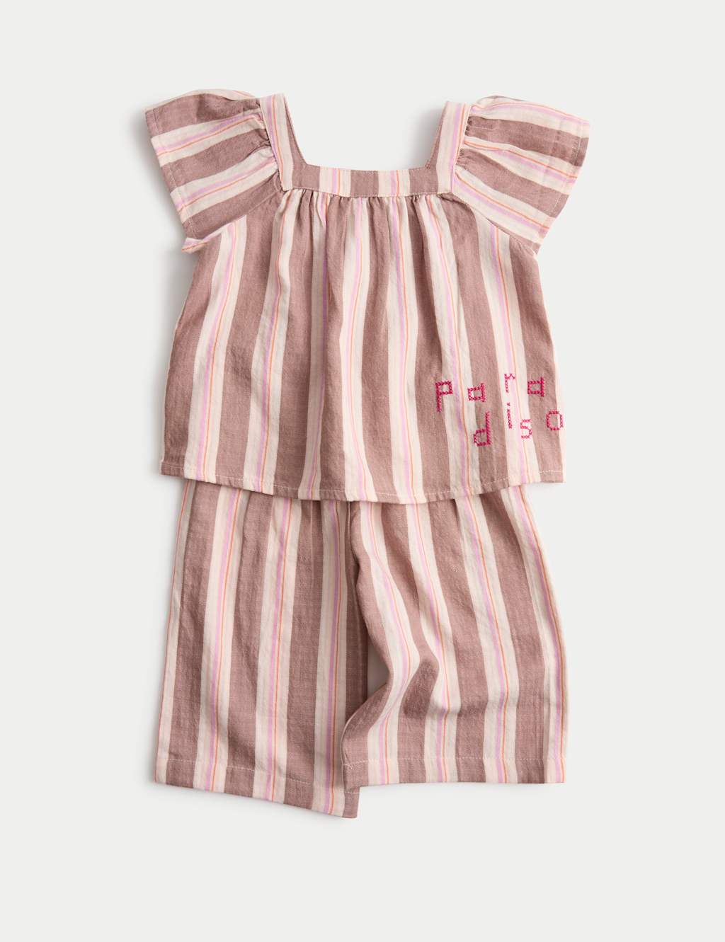 M&S Girls 2 Piece Pure Cotton Stripe Outfit (0-5 Yrs) - 2-3 Years - Brown Mix