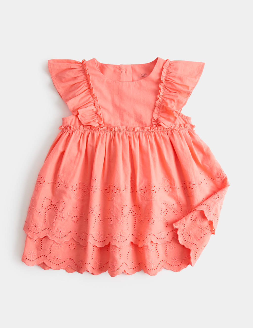 M&S Girls Pure Cotton Broderie Dress (0-5 Yrs) - 4-5 Years - Orange