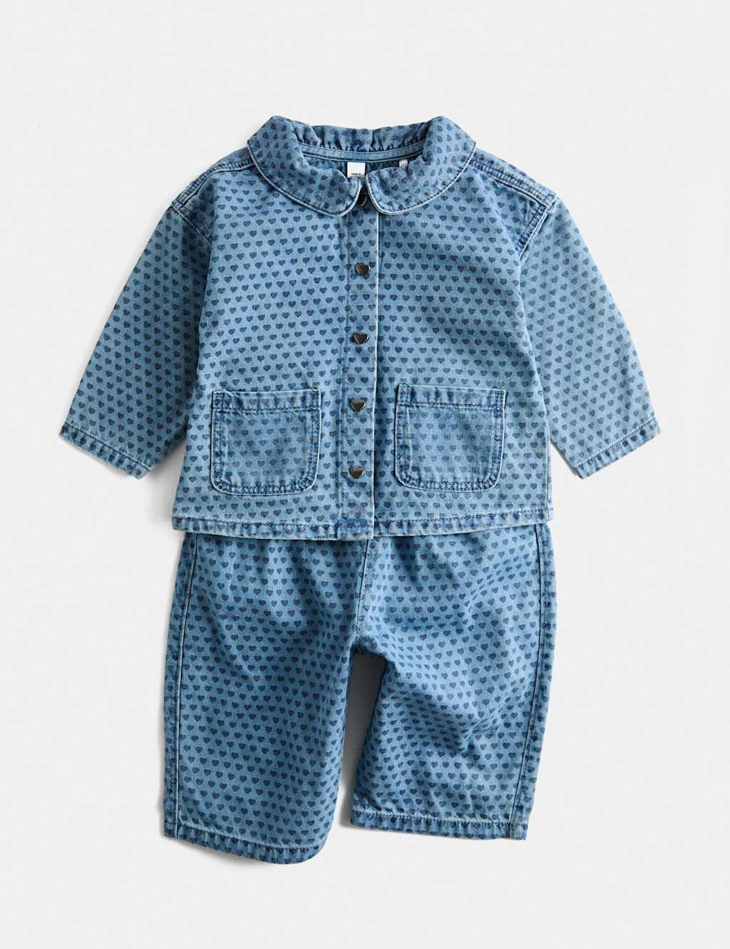 M&S Girls 2 Piece Pure Cotton Denim Heart Jacket Set (0-5 Yrs) - 4-5 Years - Blue