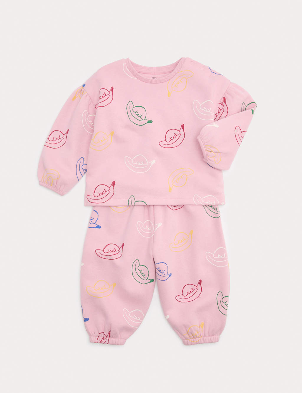 M&S Girls 2 Piece Cotton Rich Banana Dog Sweat Outfit (0-5 Yrs) - 4-5 Years - Pink Mix