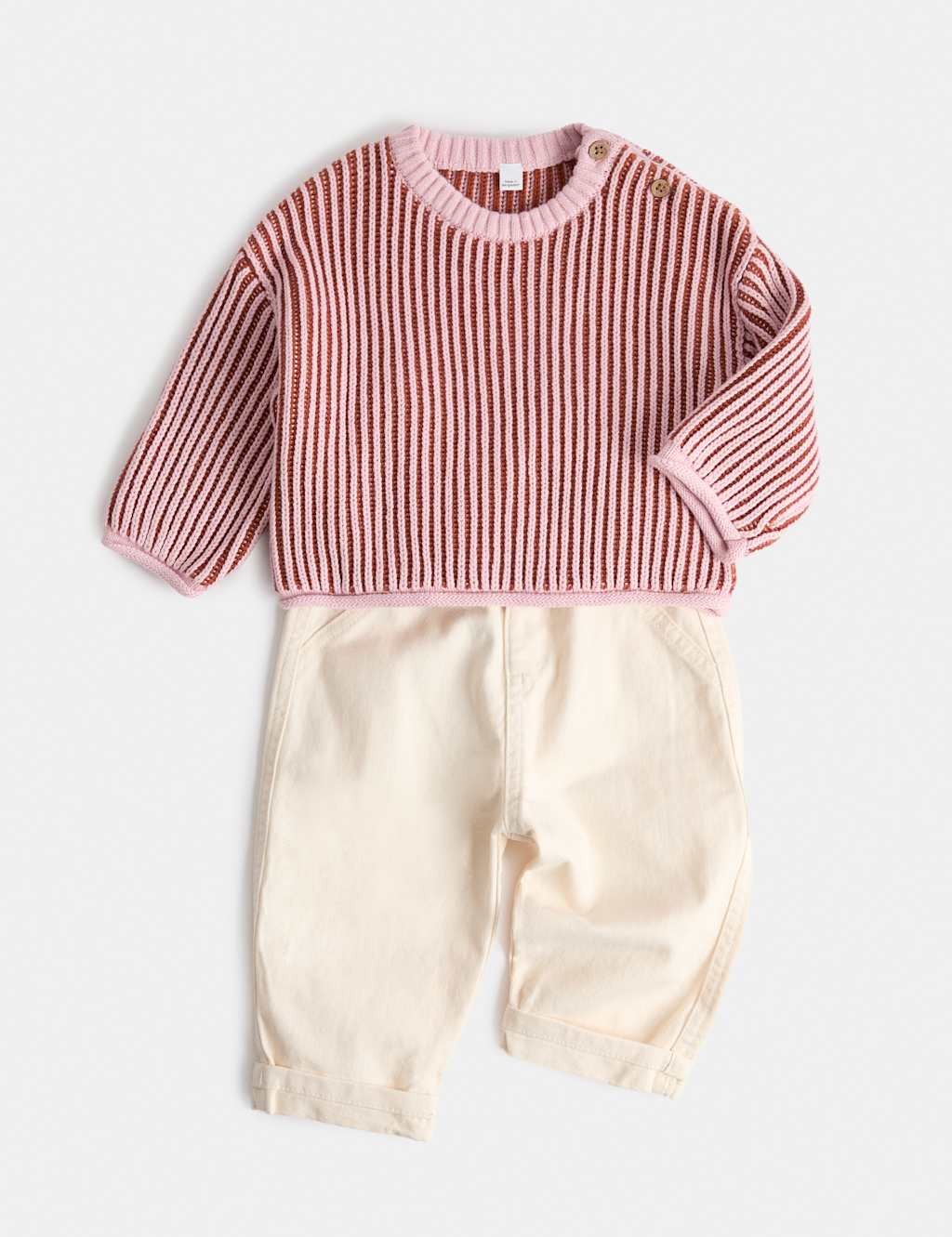 M&S Girls 2 Piece Pure Cotton Knitted Jeans Outfit (0-5 Yrs) - 4-5 Years - Pink Mix