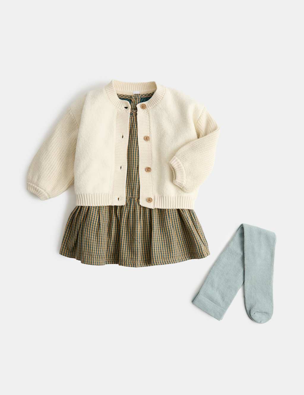 Image of M&S 3 Piece Cotton Rich Checked Outfit (0-5 Yrs) Green Mix