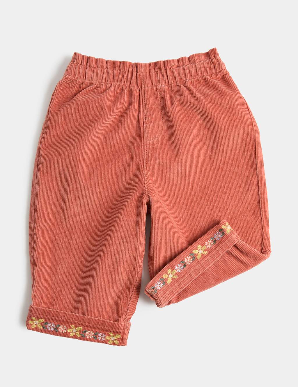 M&S Girls Pure Cotton Cord Embroidered Trousers (0-5 Yrs) - 4-5 Years - Coral