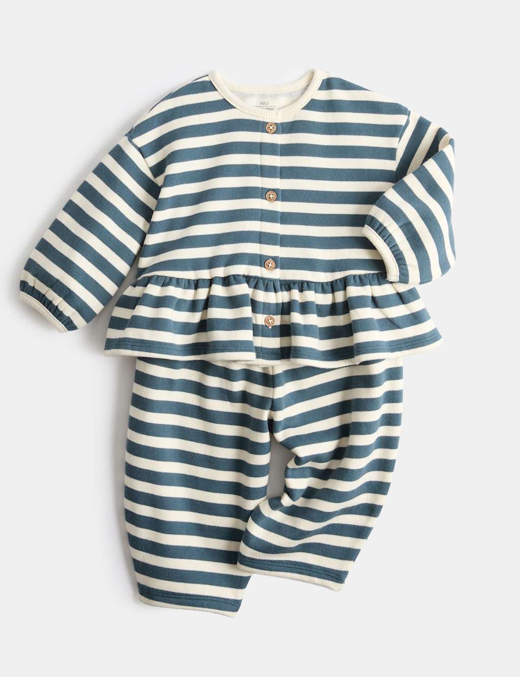 M&S Girls 2 Piece Cotton Rich Jersey Striped Outfit (0-5 Yrs) - 3-4 Years - Teal Mix