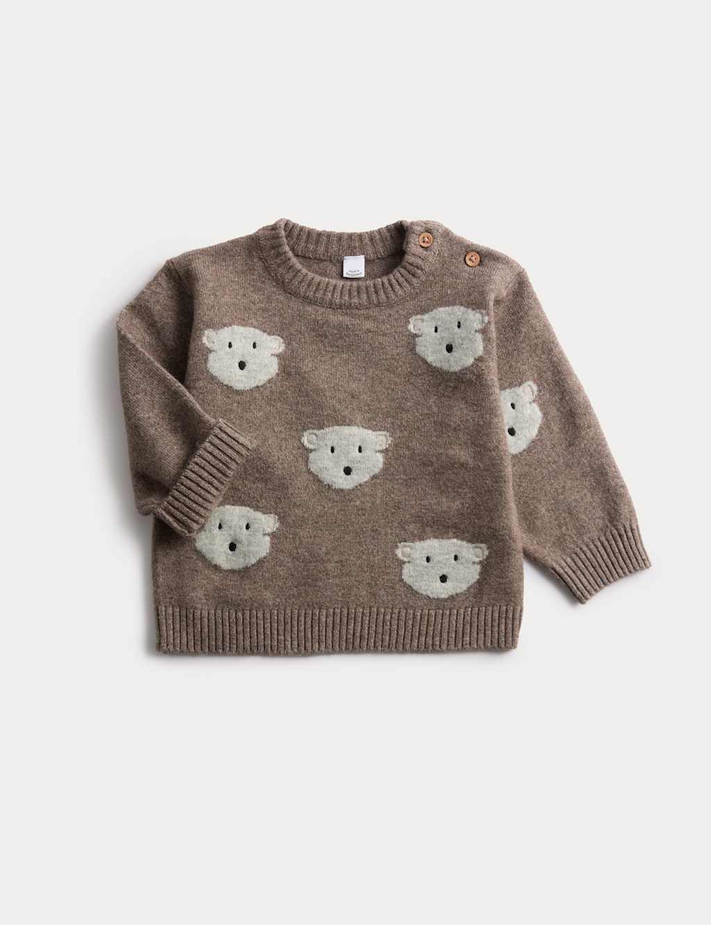 M&S Knitted Bear Jumper (0-3 Yrs) Grey
