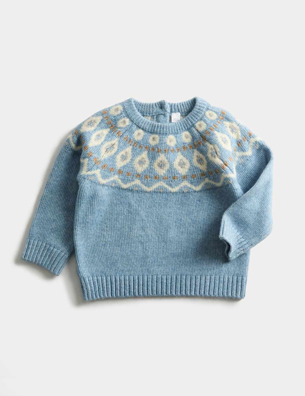 M&S Fair Isle Knitted Jumper (0-3 Yrs) Blue