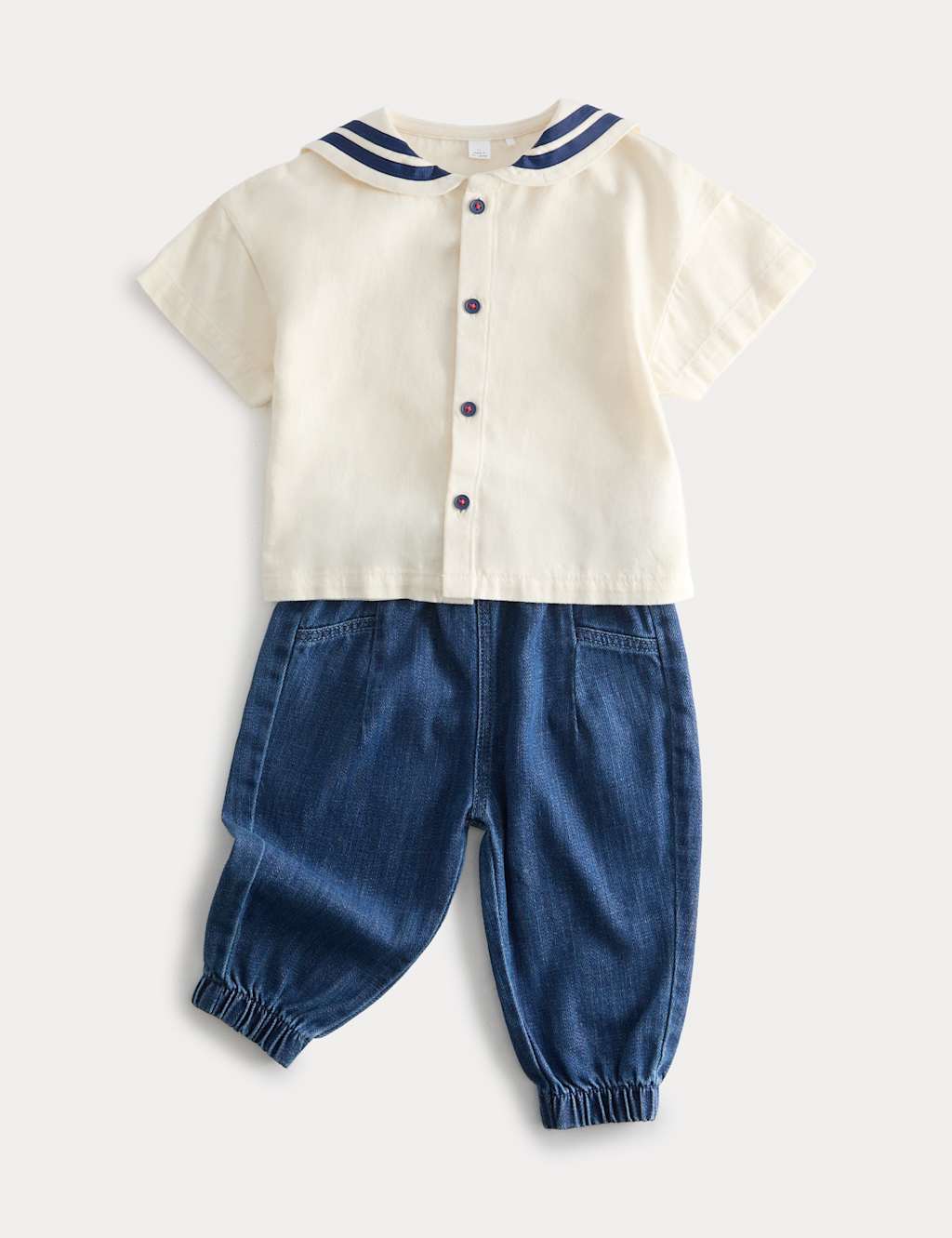 M&S Boys 2 Piece Sailor Shirt Outfit (0-3 Yrs) - 3-6 Months - White Mix