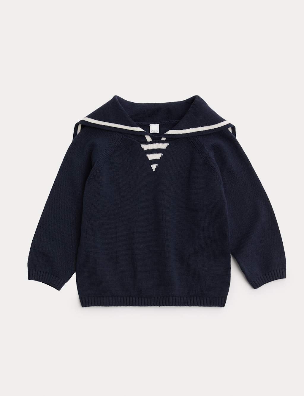 M&S Pure Cotton Sailor Collar Knitted Jumper (0-36 Mths) Navy