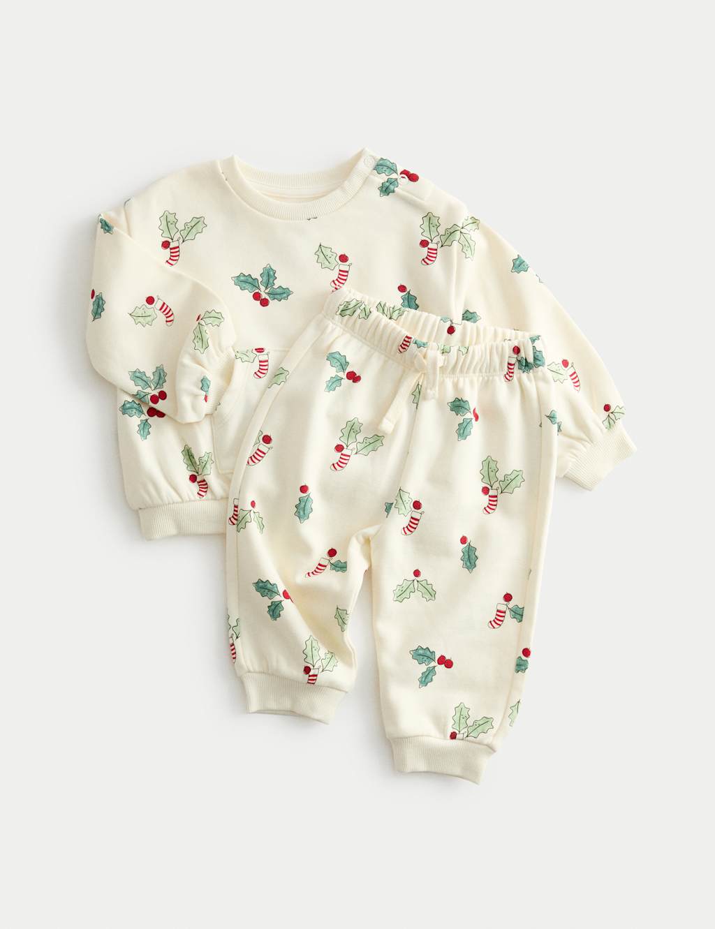 M&S 2pc Cotton Rich Top & Bottom Outfit (0-3 Yrs) Cream