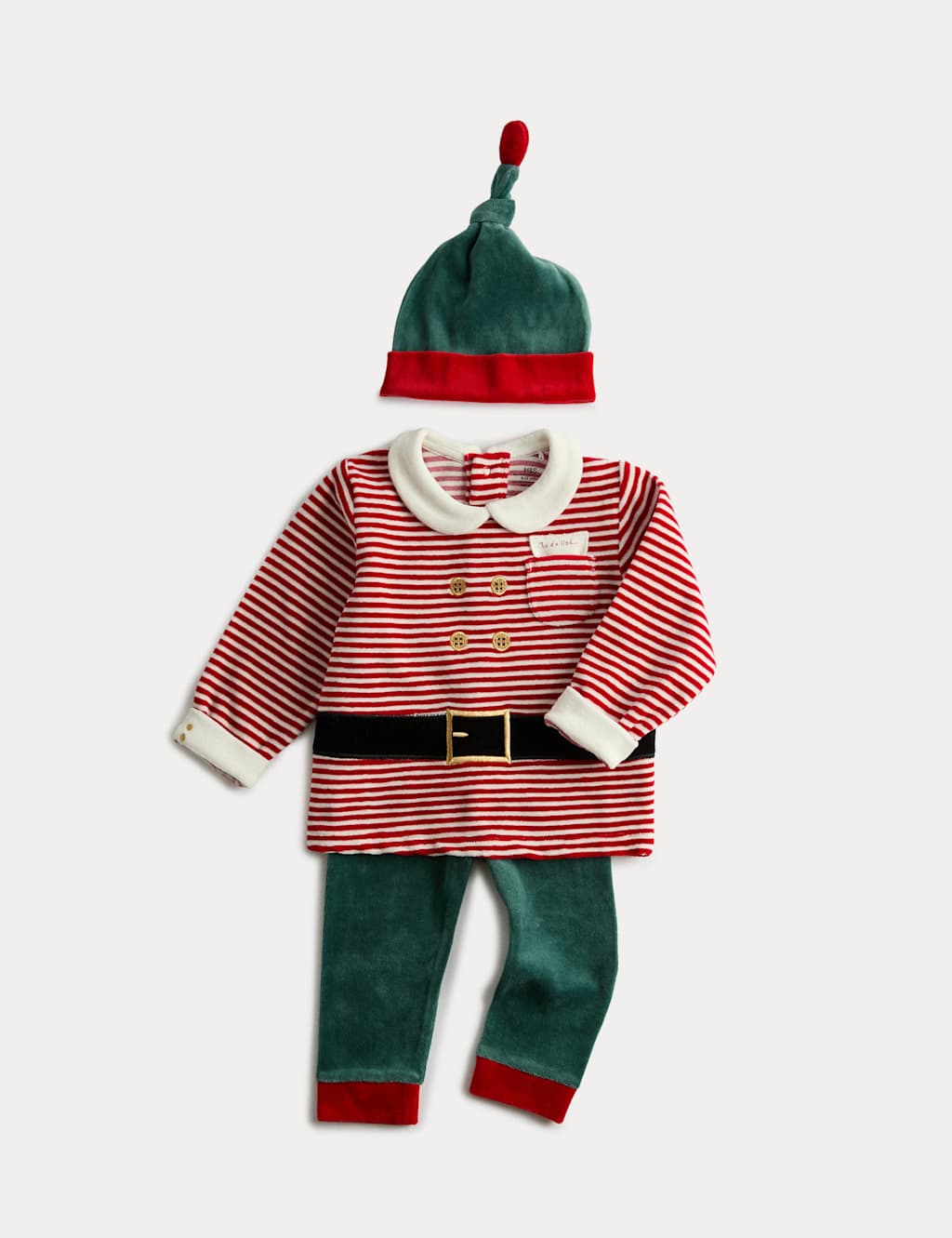M&S 3pc Cotton Rich Christmas Elf Outfit (0-3 Yrs) Green