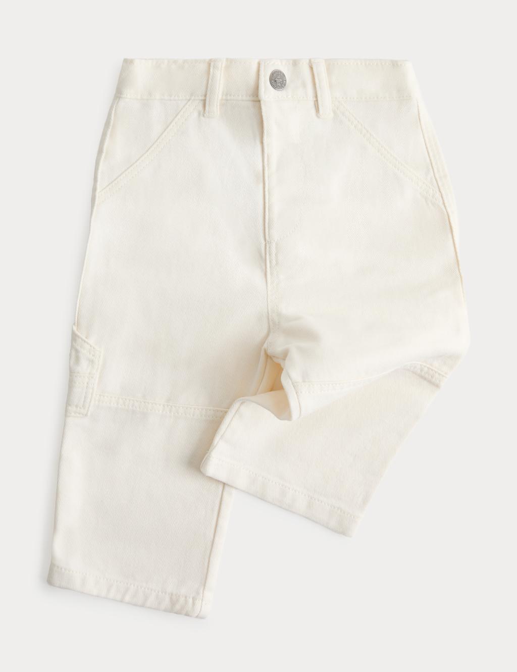 M&S Boys Pure Cotton Carpenter Jeans (0-5 Yrs) - 3-6 Months - Ecru
