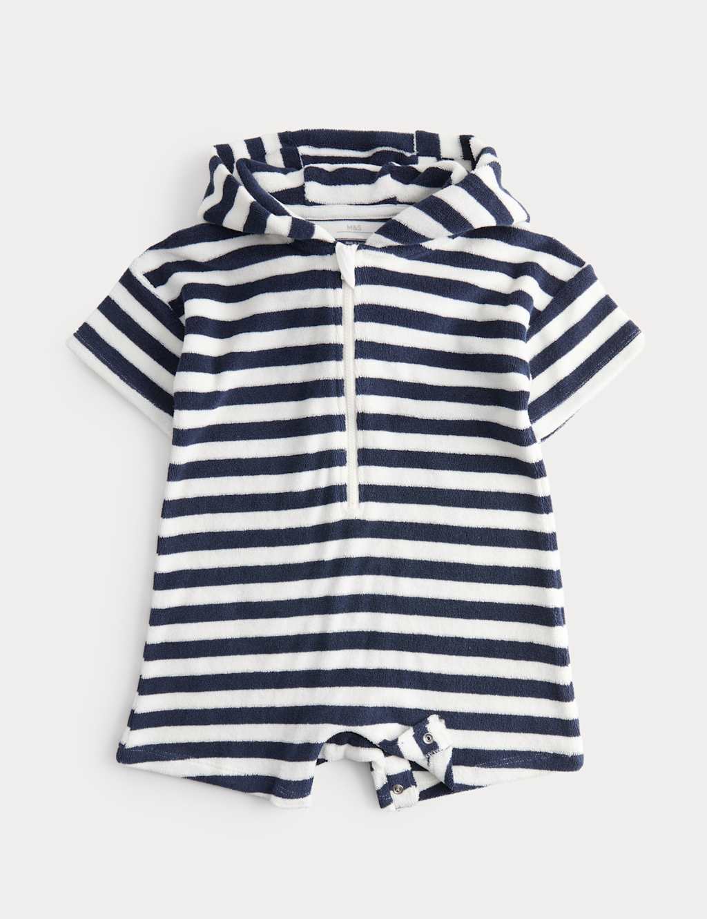 M&S Boys Pure Cotton Striped Towelling All in One (0-3 Yrs) - 6-18 Months - Navy