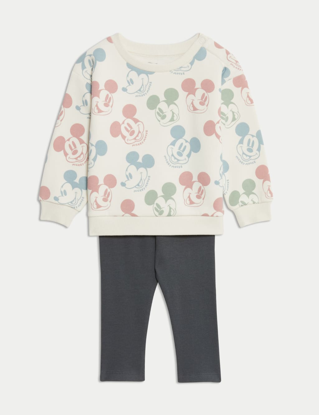 M&S Collection Boys 2pc Cotton Rich Mickey Mousetm Sweat Outfit (0-3 Yrs) - 12-18 - Cream Mix, Cream