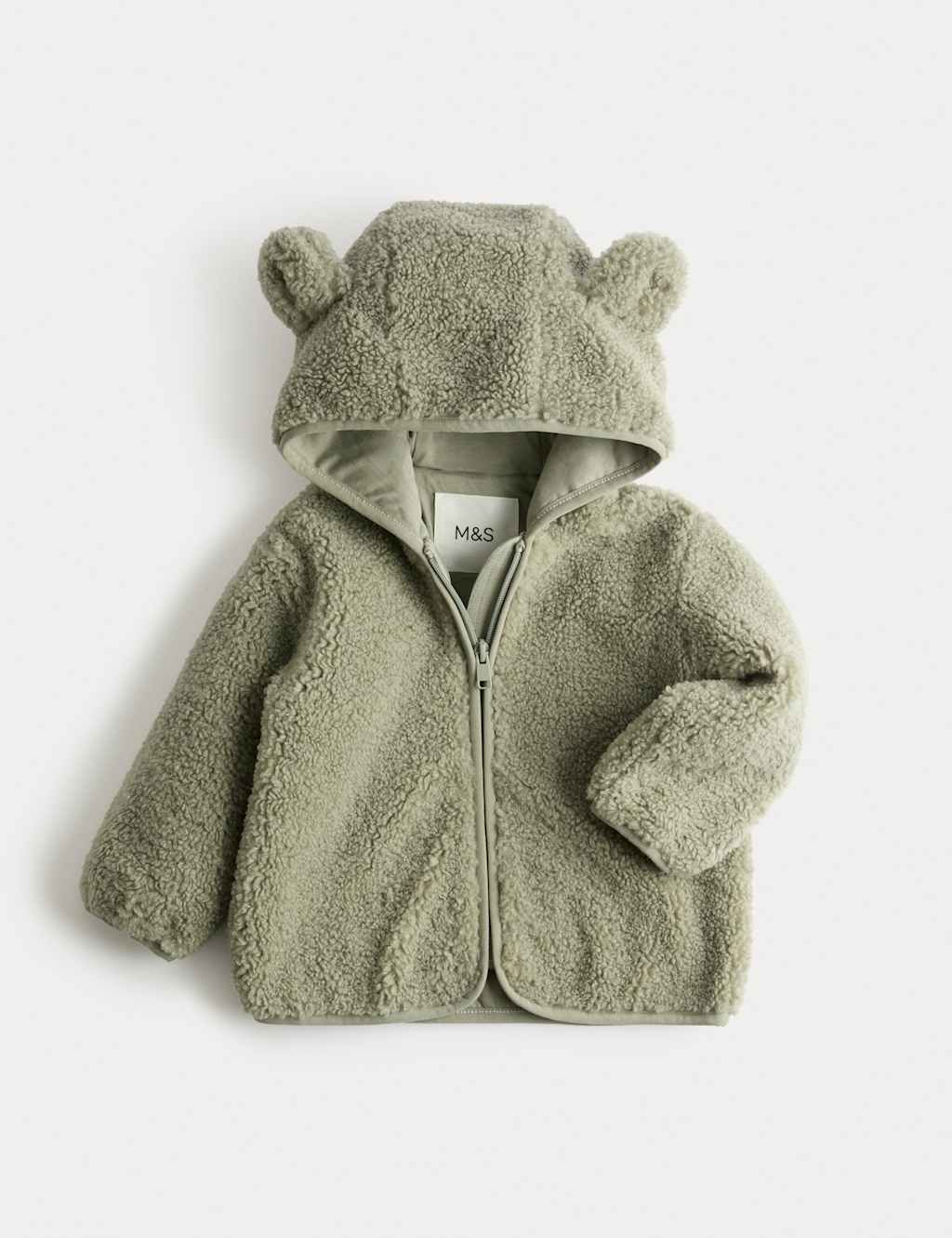 M&S Borg Pocket Hooded Jacket (0-3 Yrs) Green