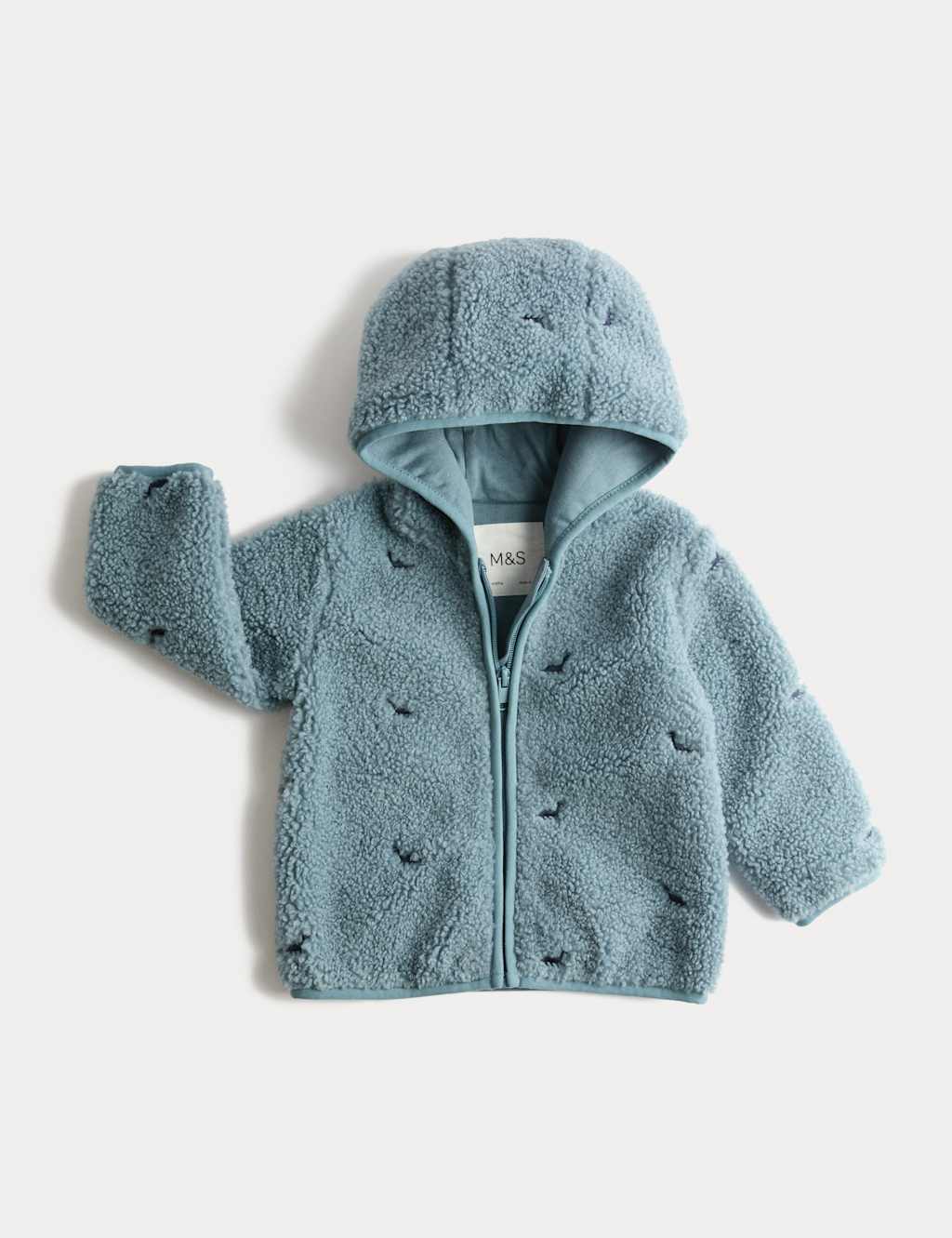 M&S Collection Boys Dino Borg Hooded Jacket (0-3 Yrs) - 0-3 M - Green Mix, Green Mix