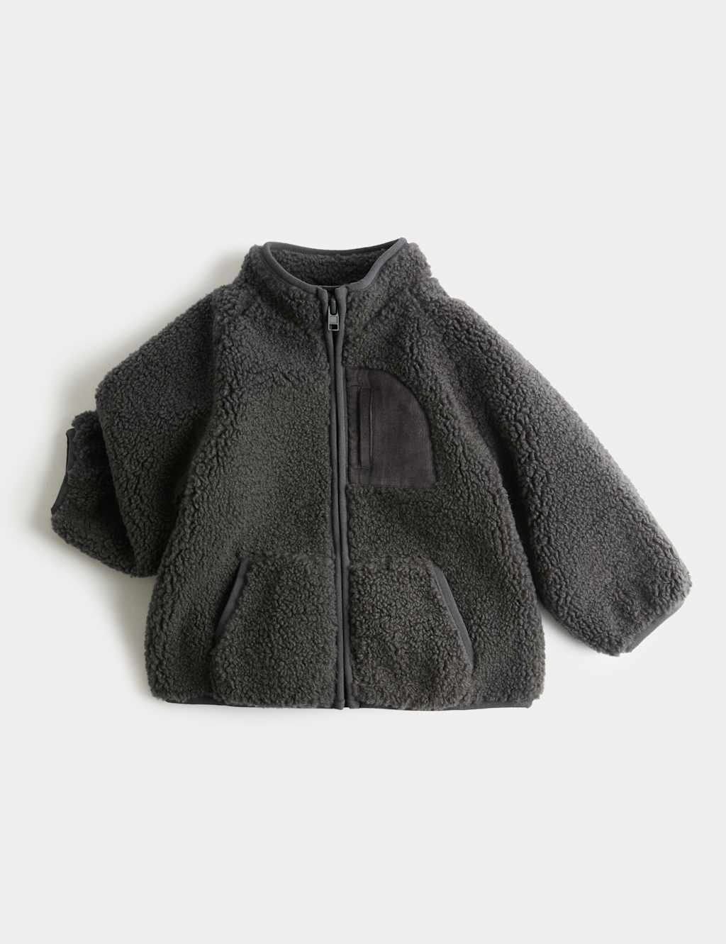 M&S Collection Boys Funnel Neck Borg Jacket (0-3 Yrs) - 12-18 - Carbon, Carbon