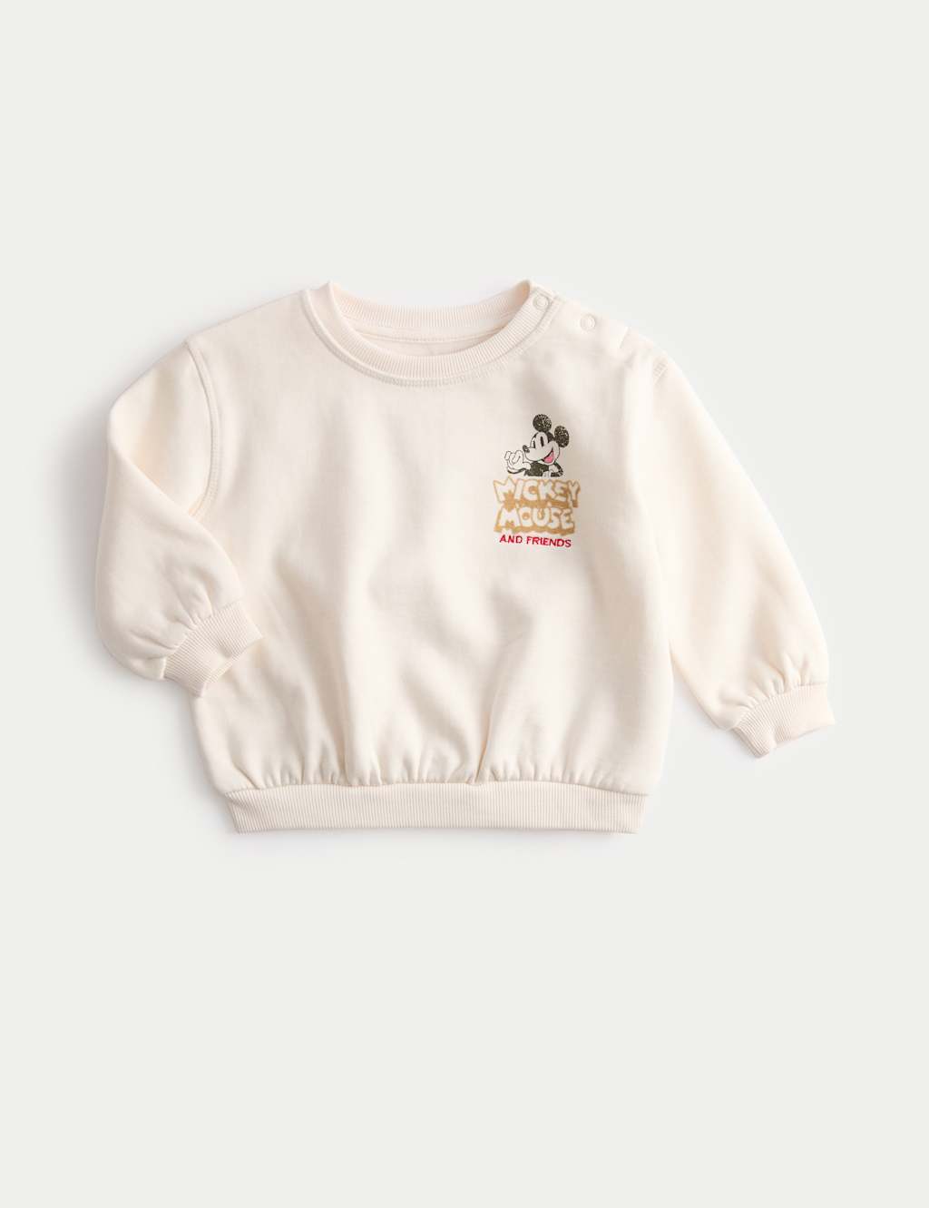 M&S Cotton Rich Mickey Mouse Sweatshirt (0-3 Yrs) Ecru