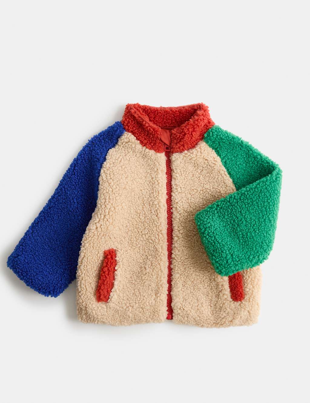 M&S Boys Borg Colour Block Funnel Neck Jacket (0-5 Yrs) - 2-3 Years - Multi