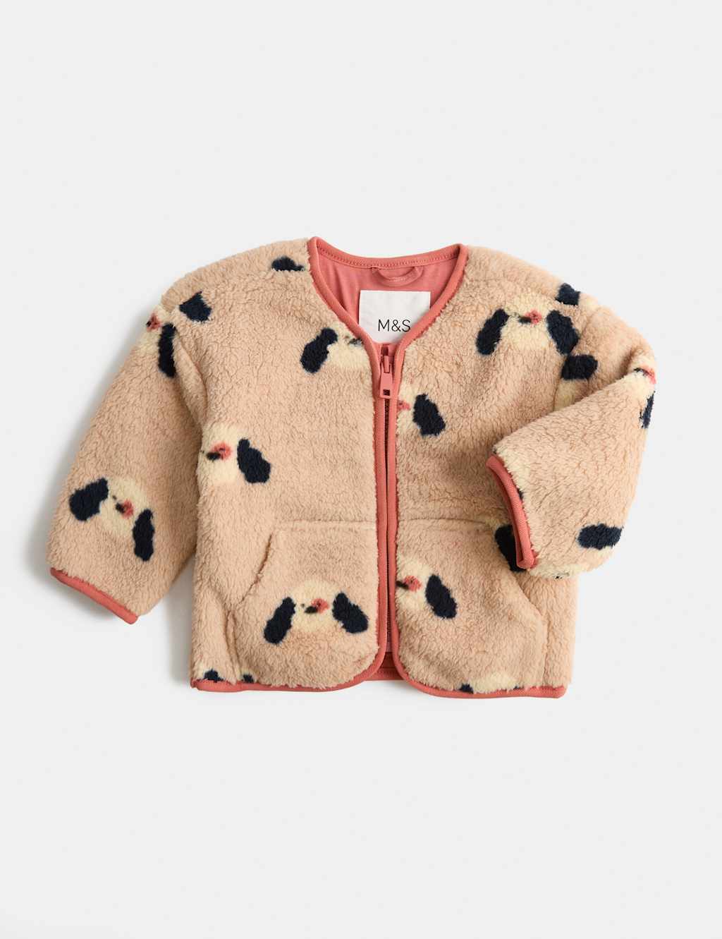 M&S Boys Borg Dog Jacket (0-5 Yrs) - 0-3 Months - Cream Mix