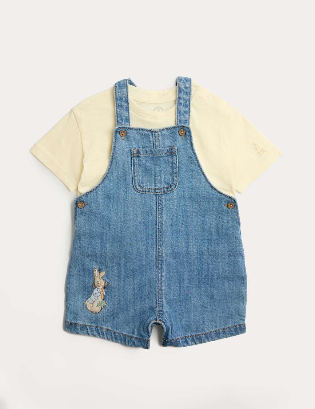 M&S Boys 2 Piece Denim Peter Rabbit Bibshort Outfit (0-3 Yrs) - 2-3 Years - Blue Mix