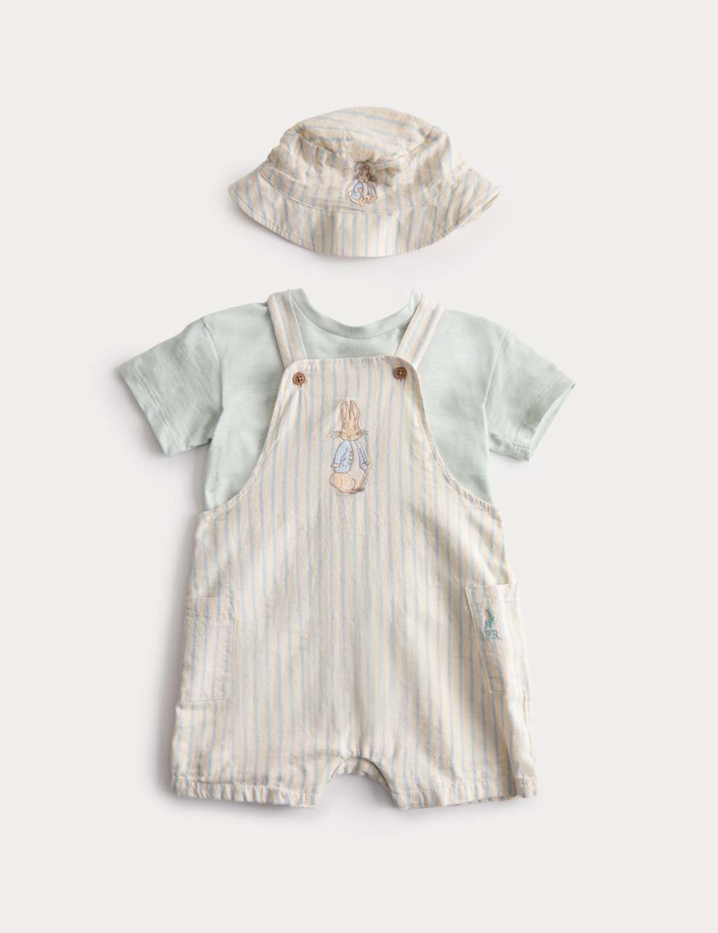 M&S Boys 3 Piece Peter Rabbit Stripe Bibshort Outfit (0-3 Years) - 18-24 Months - Blue Mix