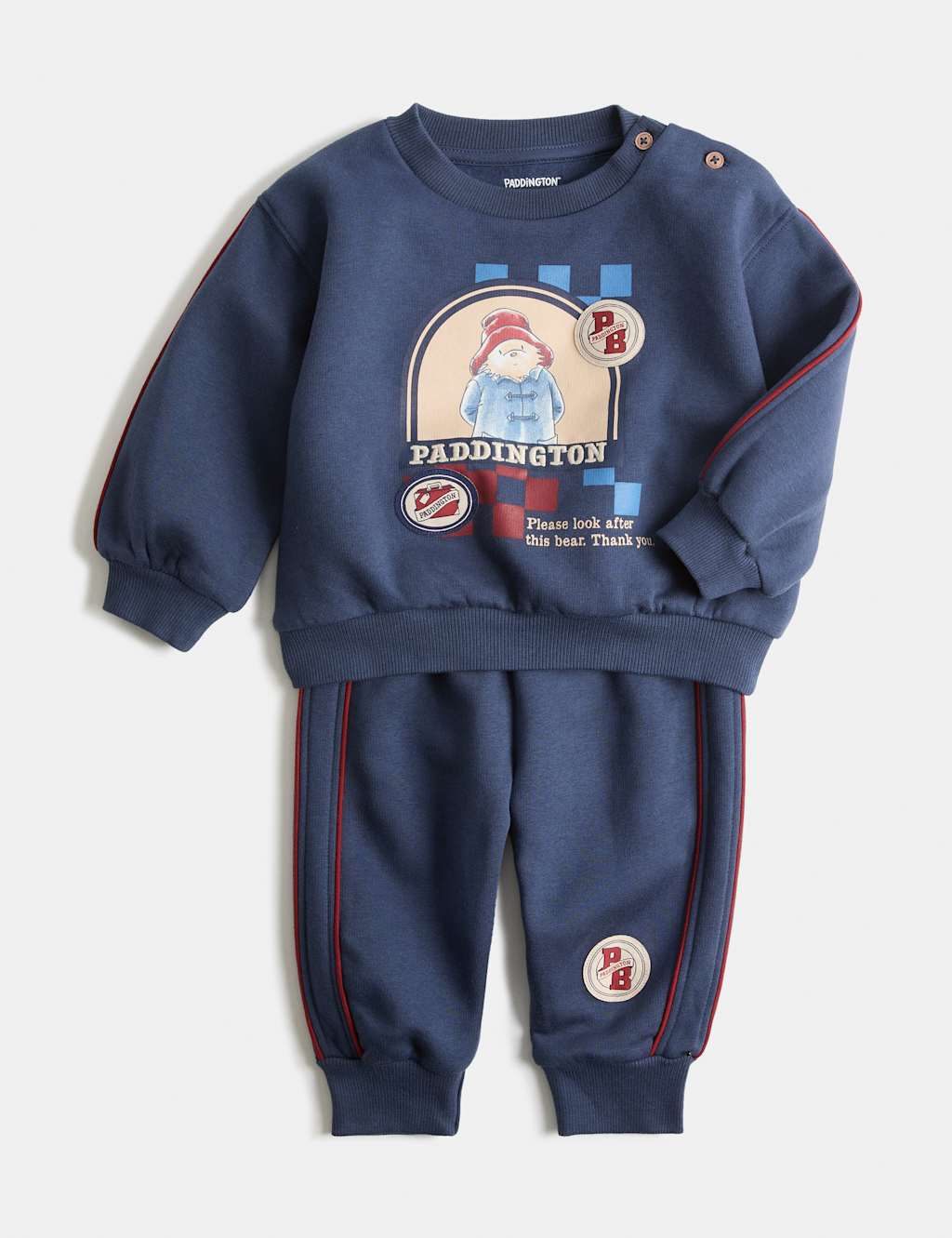 M&S Boys 2 Piece Cotton Rich Paddington Outfit (0-3 Yrs) - 9-12 Months - Navy Mix