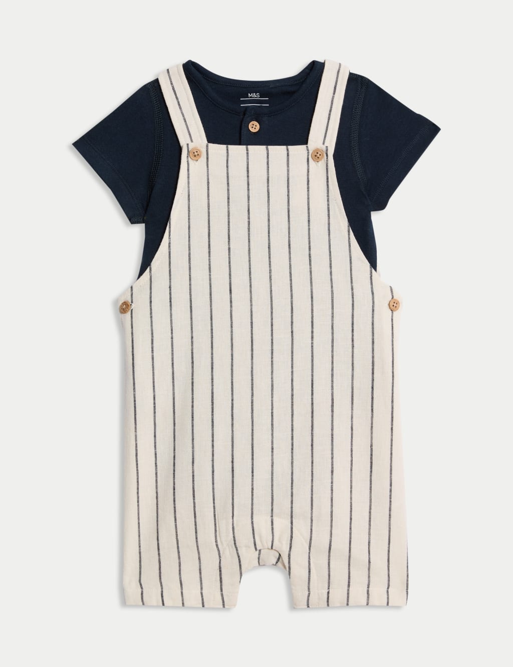 2pc Cotton Linen Striped Dungaree Outfit (0-3 Yrs)