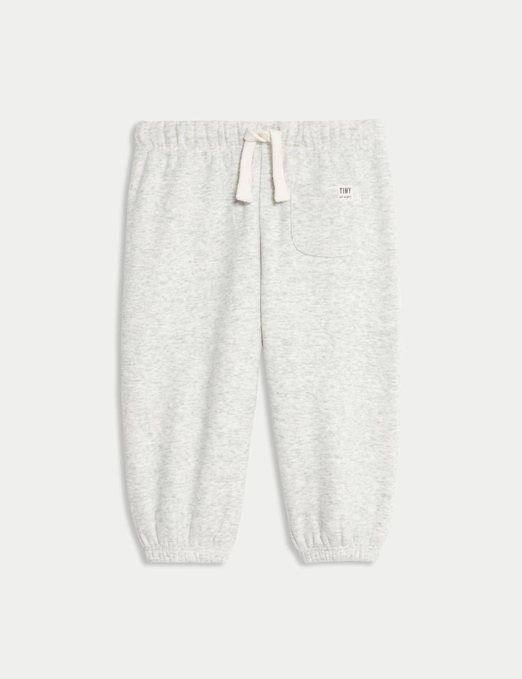 M&S Collection Boys Cotton Blend Fleece Lined Joggers (0-3 Yrs) - 2-3Y - Grey Marl, Grey Marl,Khaki,Blue,Charcoal