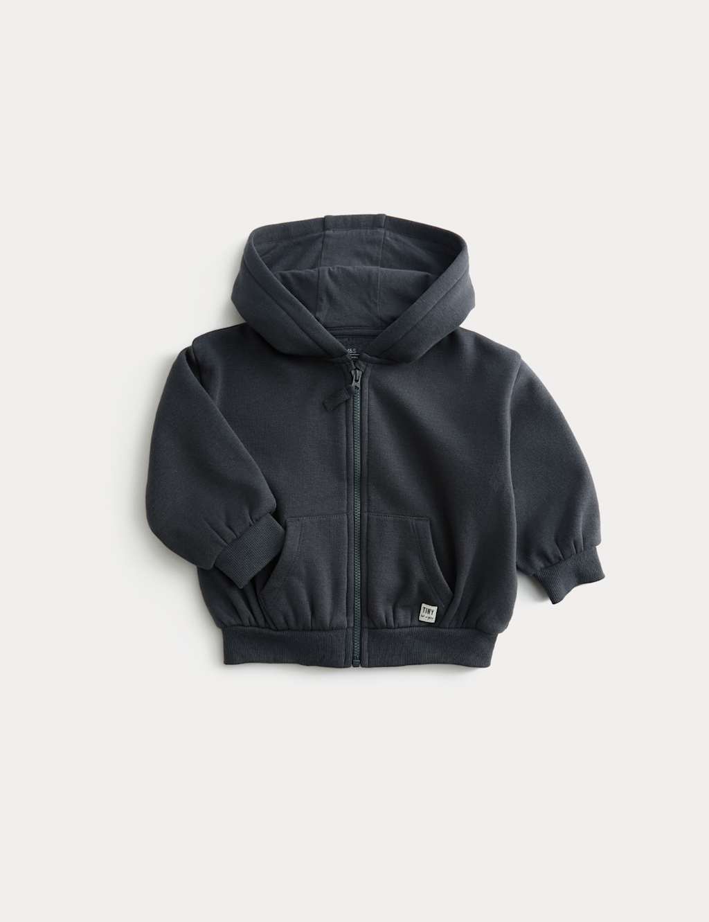 M&S Collection Boys Fleece Lined Zip Up Hoodie (0-3 Yrs) - 6-9 M - Charcoal, Grey Marl,Charcoal